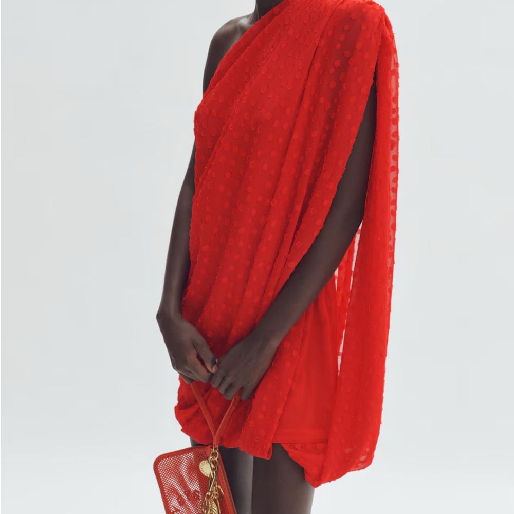 Stella McCartney Red One-Shoulder Draped Mini Dress x h and m
